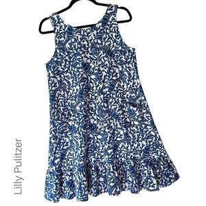 LILY PULITZER | NWOT KRISTEN FLOUNCE DRESS NAVY & WHITE KRILLIN IT | SMALL